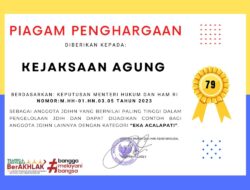 Kejaksaan Agung Terima Penghargaan JDIHN Bernilai Paling Tinggi Kategori “Eka Acalapati”