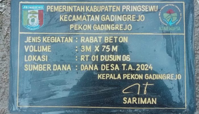 Dana Desa Pekon Gadingrejo Bagun Rabat Beton Sesuai Harapan Masyarakat