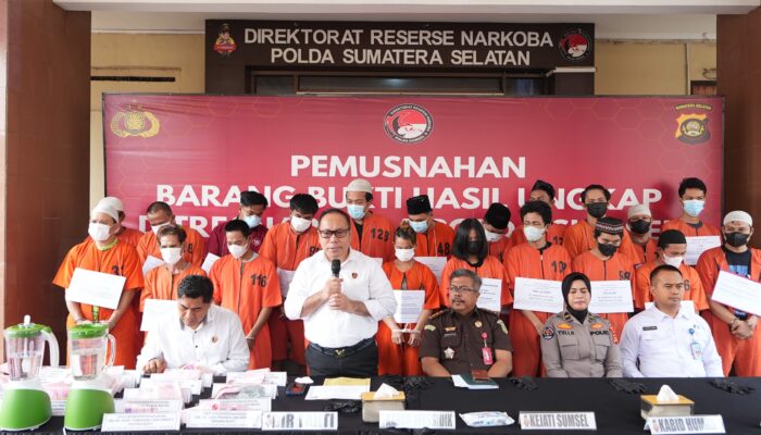 Polda Sumsel Musnahkan Barang Bukti Narkoba Hasil 20 Kasus, 29 Tersangka Diamankan